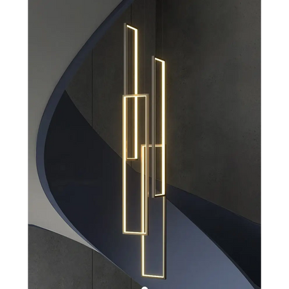 Modern Rectangle LED Chandelier for Staircase Lobby Living - Black, 4 Lights / Cool Light