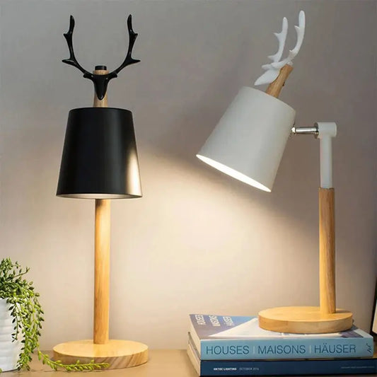 Nordic Elk Antler Wood Table Lamp for Study Living Bedroom