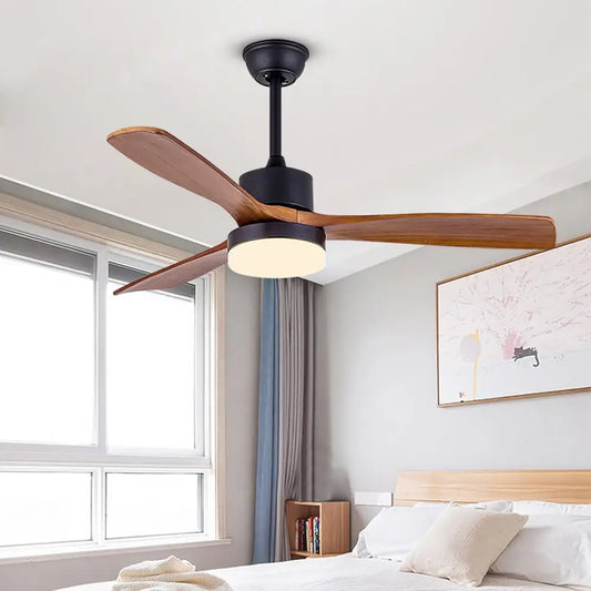 Nordic Minimalist Solid Wood LED Ceiling Fan for Living - Black - Lighting > lights Fans