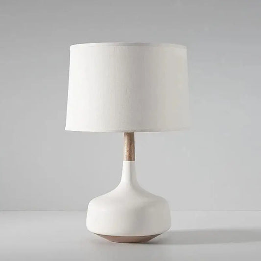 Nordic White Wood Fabric Desk Lamp for Study Living Bedroom - Table