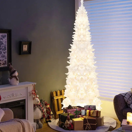 Pre-lit Hinged Christmas Tree with 8 Flash Modes - Home & Garden > Decor Seasonal Holiday