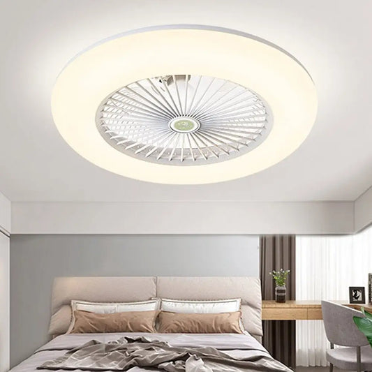 Round Flush Mount Bladeless Ceiling Fan with Light - White Lighting > lights Fans