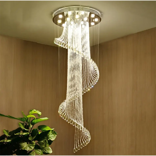 Spiral Crystal Staircase Ceiling Chandelier for Lobby Hall Stairwell - D15.7*H47.2’
