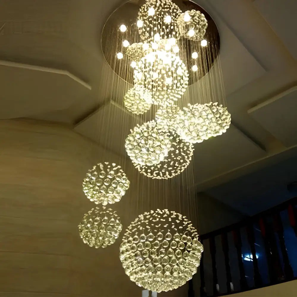 Spiral Raindrop Crystal Bal LED Staircase Chandelier - Lighting > Ceiling lights