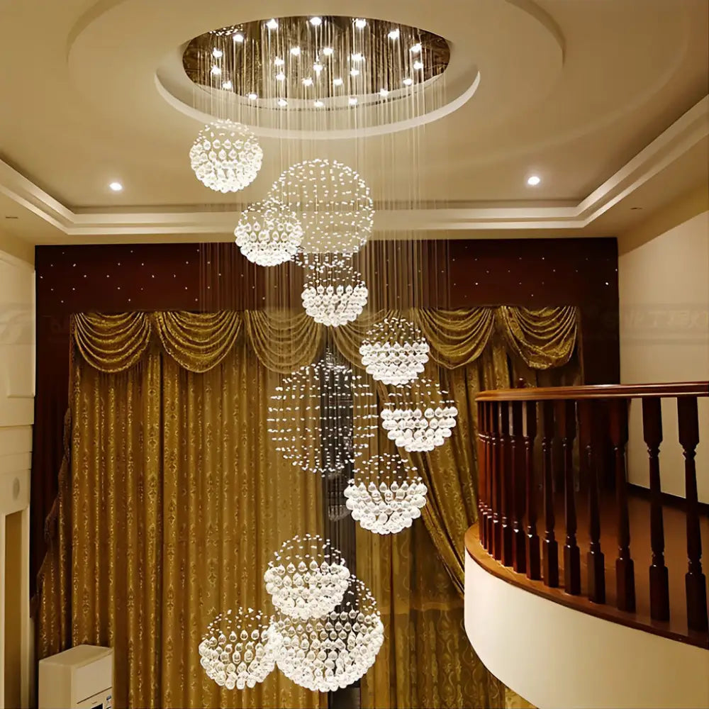 Spiral Raindrop Crystal Bal LED Staircase Chandelier - Lighting > Ceiling lights