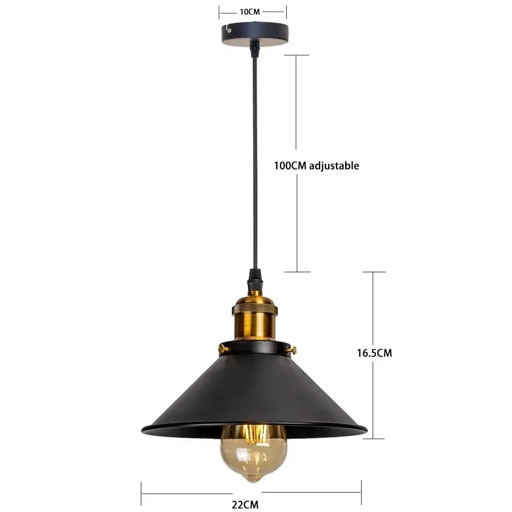 Vintage Iron Pendant Light Retro Industrial Lamp - Black & Gold - Lighting