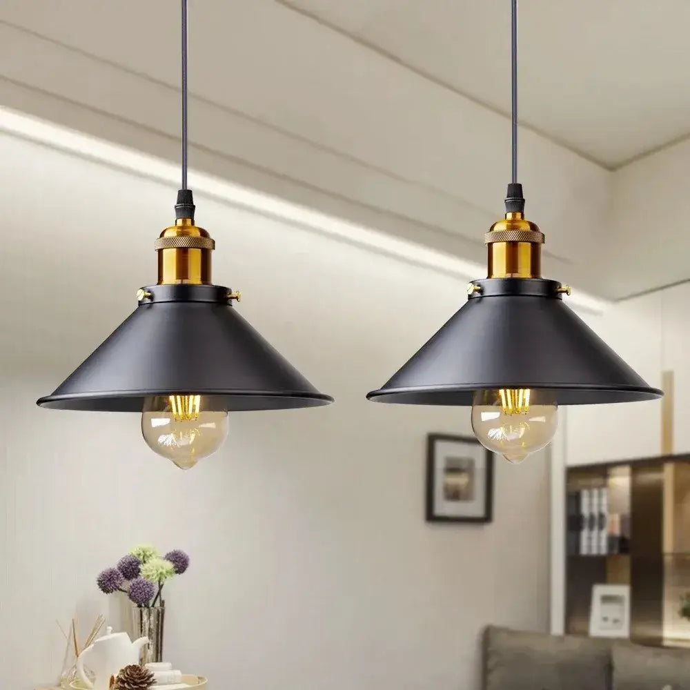 Vintage Iron Pendant Light Retro Industrial Lamp - Black & Gold - Lighting