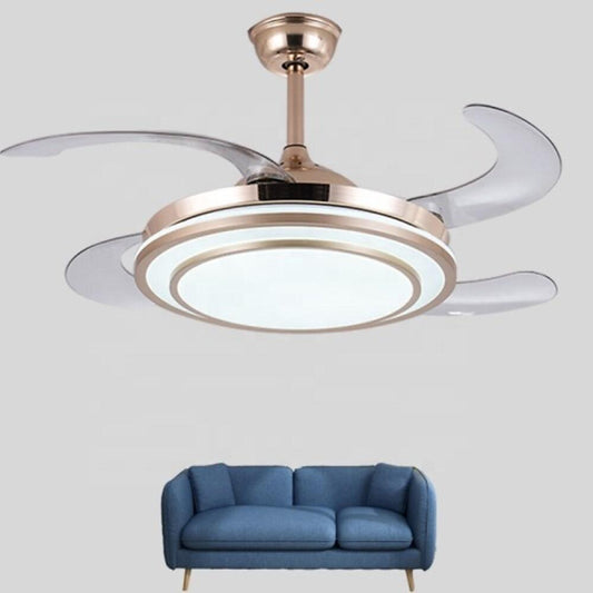 Gold Chandelier Ceiling Fan with LED and Retractable Blades